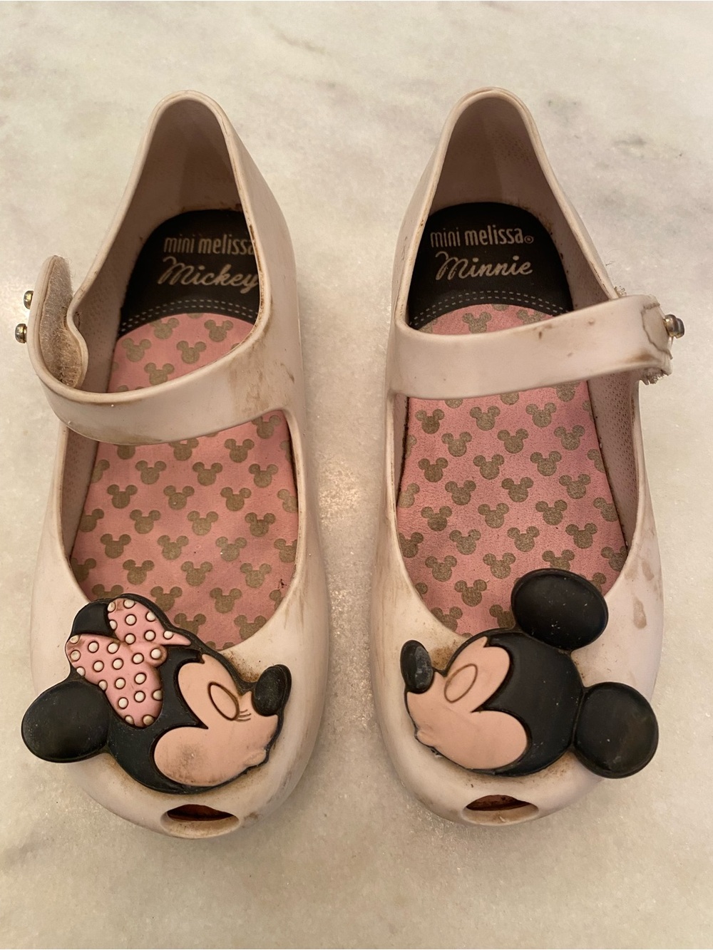 Mini Melissa Kids' Pink Kissing Minnie & Mickey Mary Jane Shoes